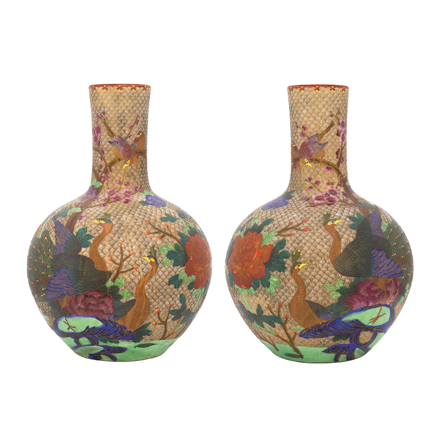 Modern Globular Vases in Foreign Colors with Flowers, Peacocks and Phoenixes - CIMB-CAP-2203-012 & 013 #001